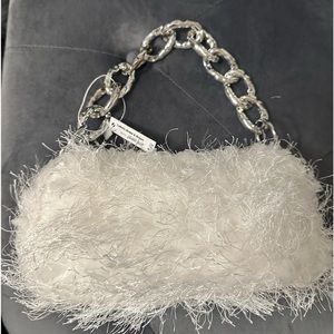 New  small shaggy  purse with zipper & silver  chain